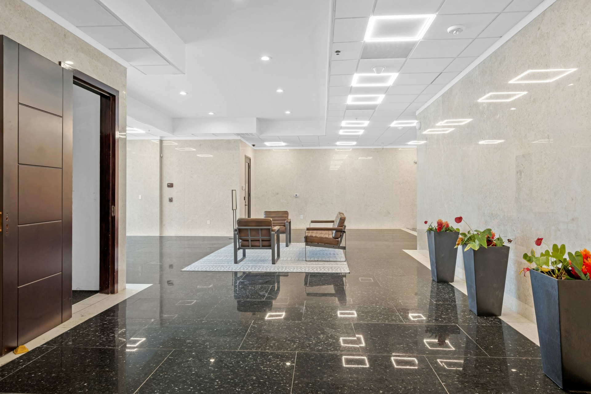Lobby corridor with planters