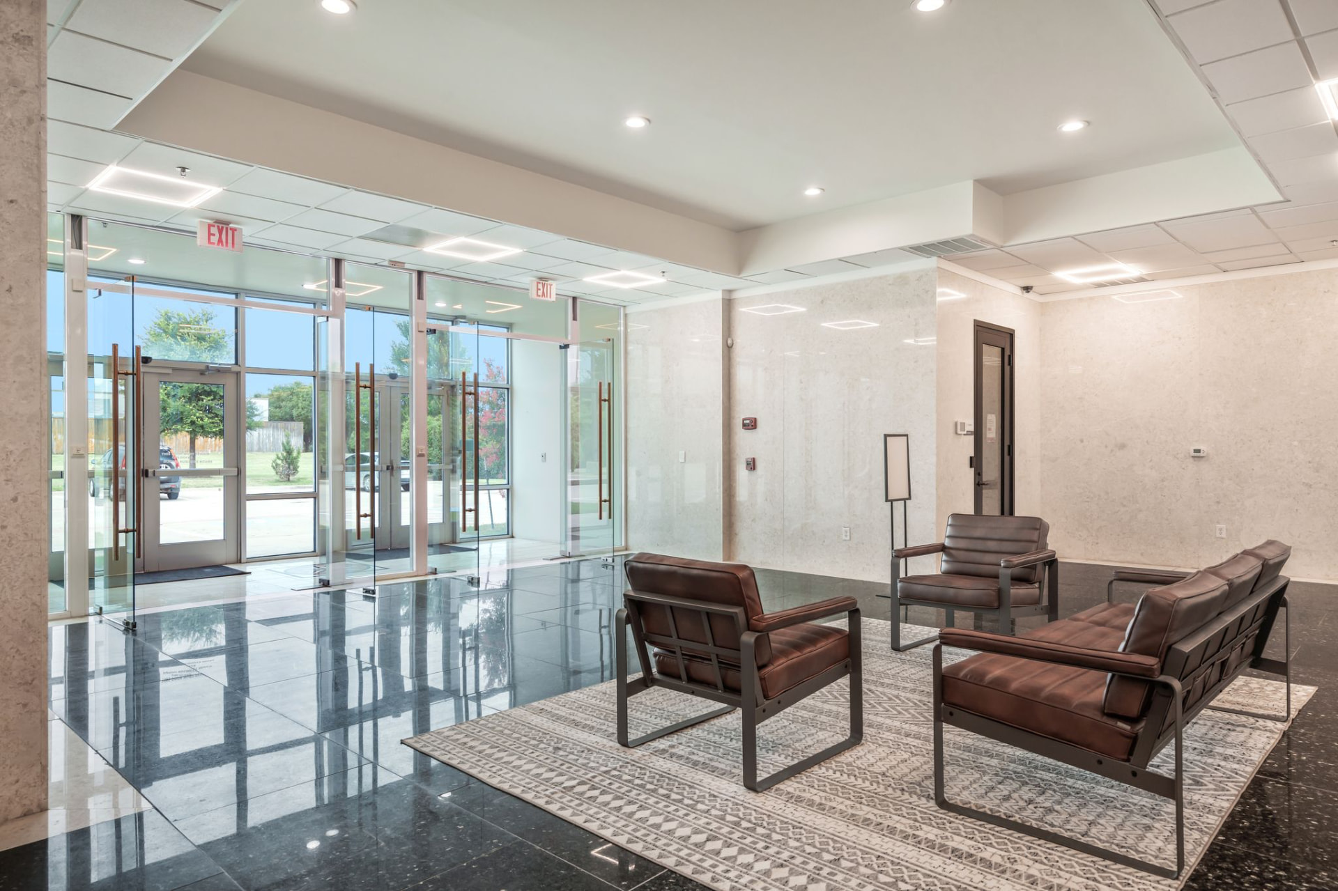 Glass main entry from the lobby